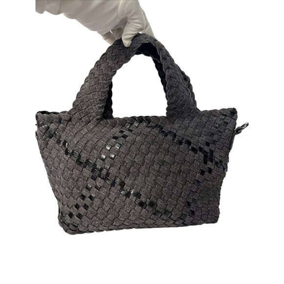Haute Shore Mark Edge Black Woven Mini Tote Bag With Top Handles & Detachable St - Picture 5 of 16